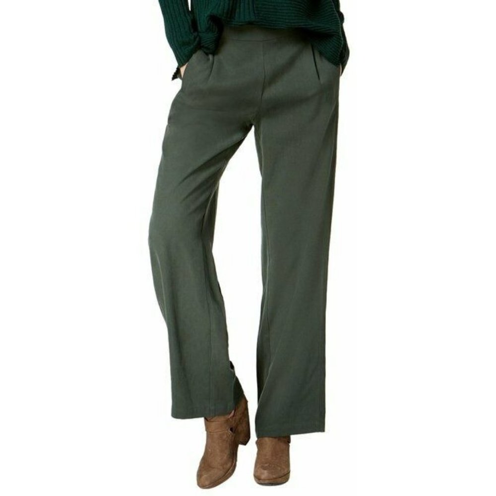 Eileen Fisher XS Pants Tencel Elastic Waist Pleated Stretch Pockets Wide Leg